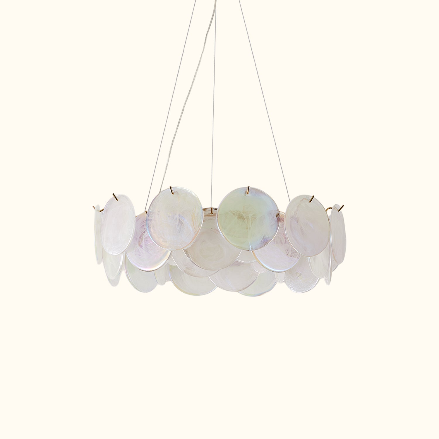 Modern Pearl Iridescent Glass Disc Chandelier
