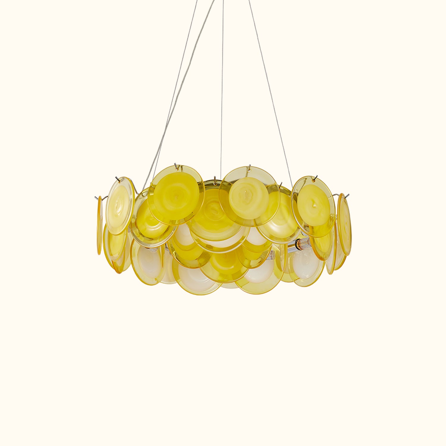 Modern Yellow Iridescent Glass Disc Chandelier