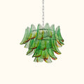 Modernist Feather Chandelier in Murano Green Topaz Glass and Polished Chrome