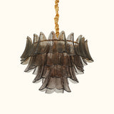 Modernist Feather Chandelier in Murano Smoked Topaz Glass and GOLD