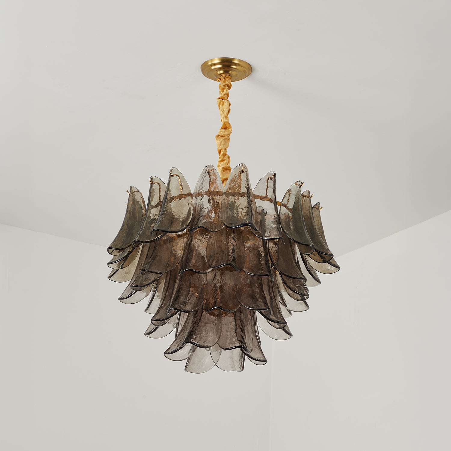 Modernist Feather Chandelier in Murano Smoked Topaz Glass and GOLD