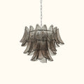 Modernist Feather Chandelier in Murano Smoked Topaz Glass and Polished Chrome