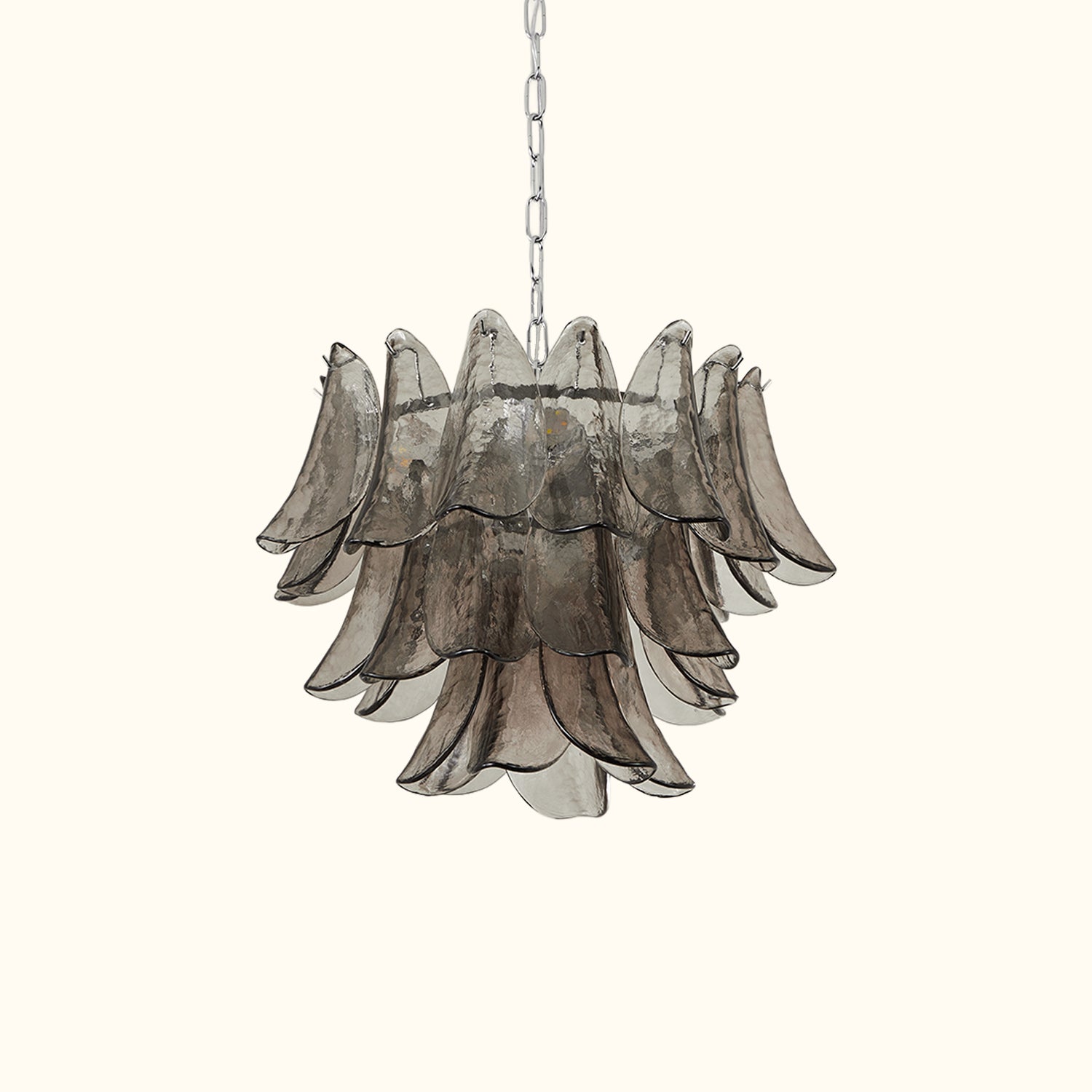 Modernist Feather Chandelier in Murano Smoked Topaz Glass and Polished Chrome