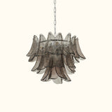 Modernist Feather Chandelier in Murano Smoked Topaz Glass and Polished Chrome