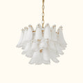 Modernist Feather Chandelier in Murano White Topaz Glass and Gold