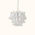 Modernist Feather Chandelier in Murano White Topaz Glass and Polished Chrome