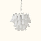 Modernist Feather Chandelier in Murano White Topaz Glass and Polished Chrome