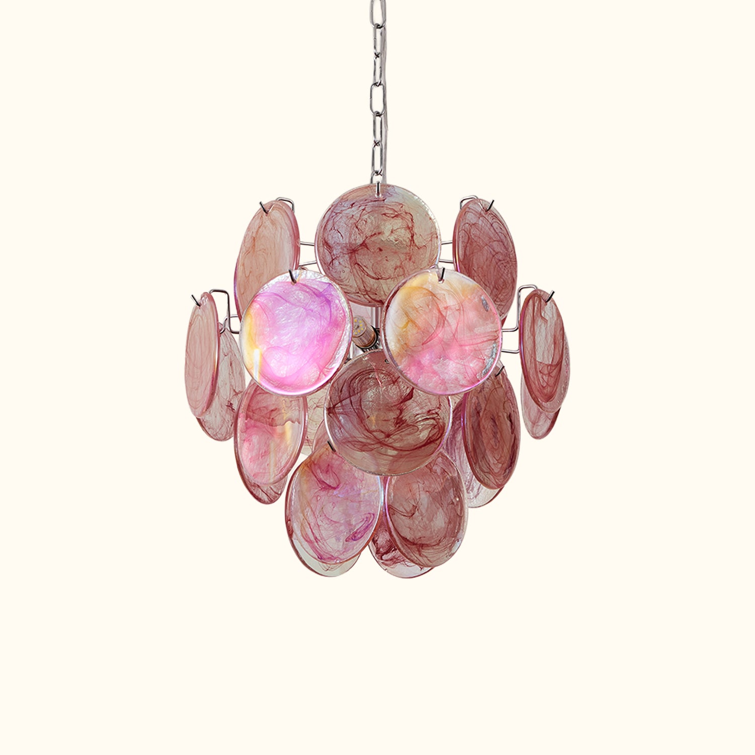 Modernistischer mundgeblasener Murano Scheibenkronleuchter Small