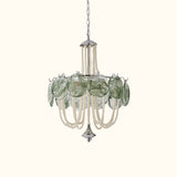 Murano Style Green Glass & Pearl Chandelier – Vintage Round Pendant Light