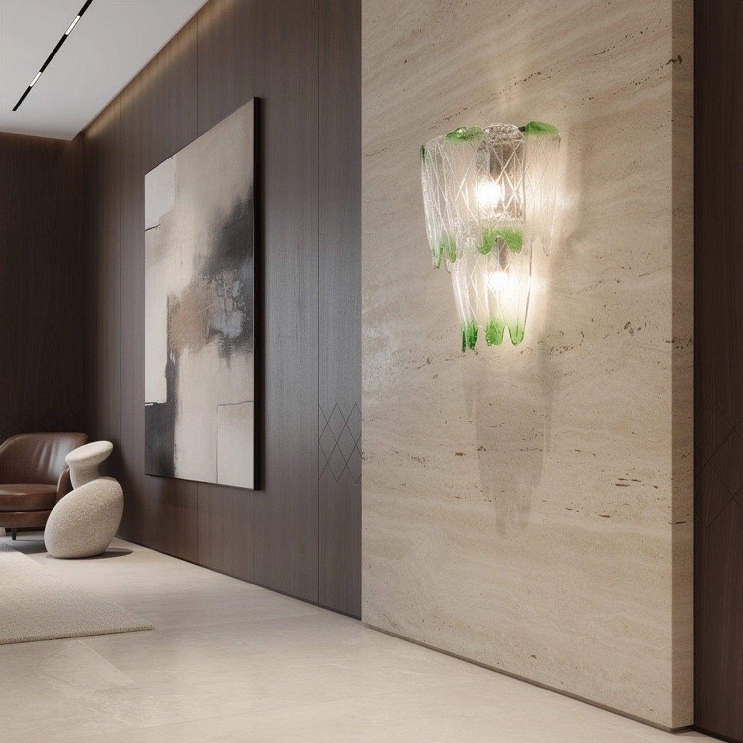 Murano Style Ice Green Textured Glass Wall Lamp