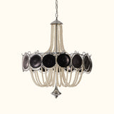 Murano Style Black Glass & Pearl Chandelier – Vintage Round Pendant Light