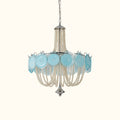 Murano Style Blue Glass & Pearl Chandelier – Vintage Round Pendant Light