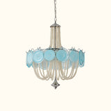 Murano Style Blue Glass & Pearl Chandelier – Vintage Round Pendant Light