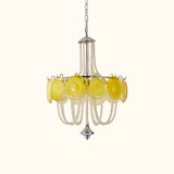 Murano Style Yellow Glass & Pearl Chandelier – Vintage Round Pendant Light