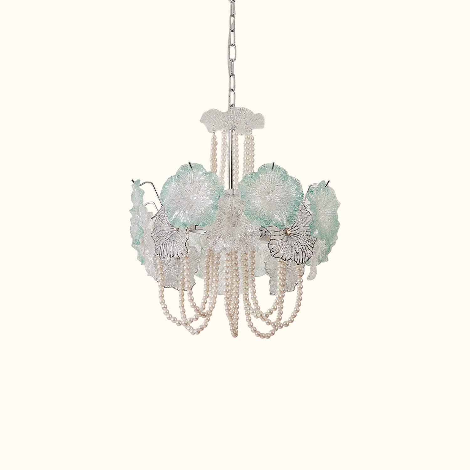 Pearl Green Lotus Glass Chandelier