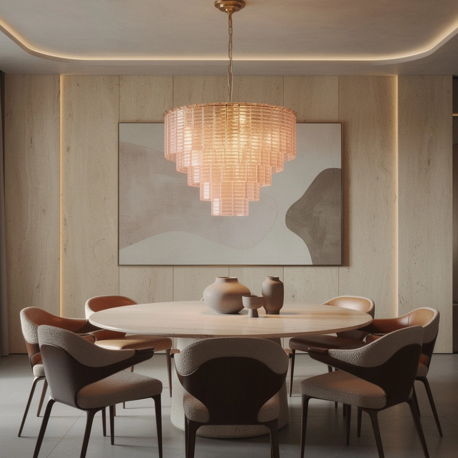 Sirene Pink Glass Round Chandelier