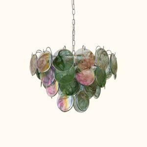 Four-tier Murano chandelier in space-age iridescent glass