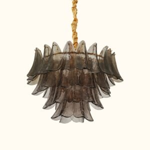 Modernist Feather Chandelier in Murano Smoked Topaz Glass and GOLD