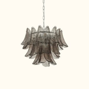 Modernist Feather Chandelier in Murano Smoked Topaz Glass and Polished Chrome