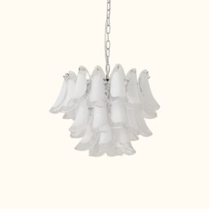 Modernist Feather Chandelier in Murano White Topaz Glass and Polished Chrome