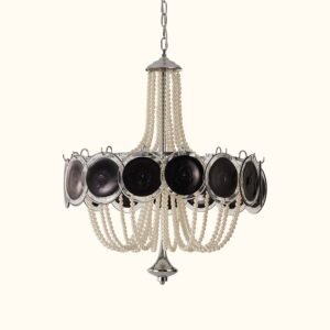 Murano Style Black Glass & Pearl Chandelier – Vintage Round Pendant Light