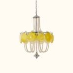 Murano Style Yellow Glass & Pearl Chandelier – Vintage Round Pendant Light