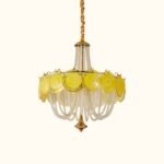 Murano Style Yellow Glass & Pearl Chandelier – Vintage Round Pendant Light - Image 2