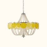 Murano Style Yellow Glass & Pearl Chandelier – Vintage Round Pendant Light - Image 3