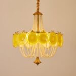 Murano Style Yellow Glass & Pearl Chandelier – Vintage Round Pendant Light - Image 7