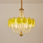 Murano Style Yellow Glass & Pearl Chandelier – Vintage Round Pendant Light - Image 8
