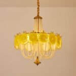Murano Style Yellow Glass & Pearl Chandelier – Vintage Round Pendant Light - Image 9