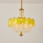 Murano Style Yellow Glass & Pearl Chandelier – Vintage Round Pendant Light - Image 10