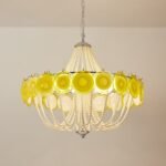Murano Style Yellow Glass & Pearl Chandelier – Vintage Round Pendant Light - Image 11
