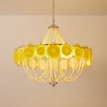 Murano Style Yellow Glass & Pearl Chandelier – Vintage Round Pendant Light - Image 17