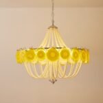 Murano Style Yellow Glass & Pearl Chandelier – Vintage Round Pendant Light - Image 12