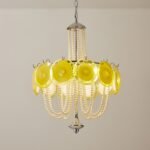 Murano Style Yellow Glass & Pearl Chandelier – Vintage Round Pendant Light - Image 13