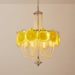 Murano Style Yellow Glass & Pearl Chandelier – Vintage Round Pendant Light - Image 14