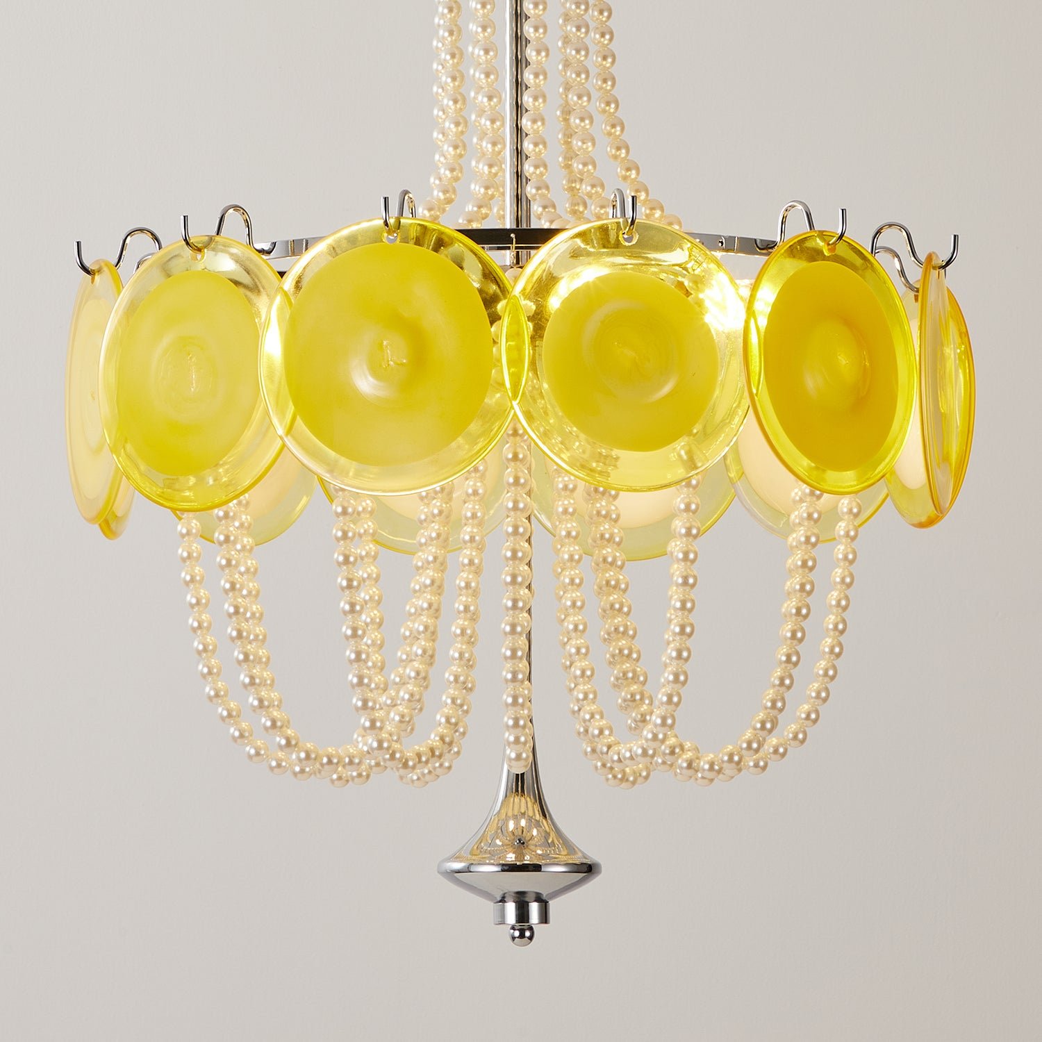 Murano Style Yellow Glass & Pearl Chandelier – Vintage Round Pendant Light - Image 19