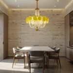 Murano Style Yellow Glass & Pearl Chandelier – Vintage Round Pendant Light - Image 16