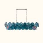 Two-tier rectangular Murano chandelier in space-age iridescent glass