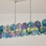 Two-tier rectangular Murano chandelier in space-age iridescent glass - Image 5