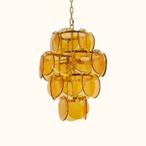 Vintage Italian Murano amber stain disks chandelier