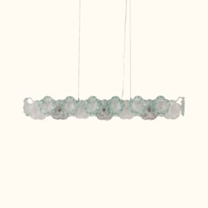 Aqua Flower Glass Linear Chandelier with Mint Green Petal Shades