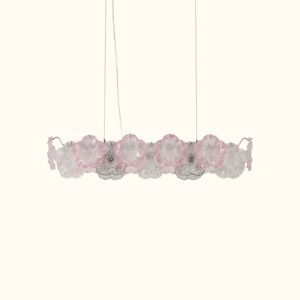 Blush Flower Glass Linear Chandelier with Pink and Clear Petal Shades
