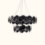 Modern Black Iridescent Glass Disc Chandelier