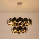 Modern Black Iridescent Glass Disc Chandelier - Image 12