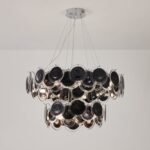Modern Black Iridescent Glass Disc Chandelier - Image 8