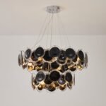 Modern Black Iridescent Glass Disc Chandelier - Image 9