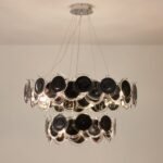 Modern Black Iridescent Glass Disc Chandelier - Image 11