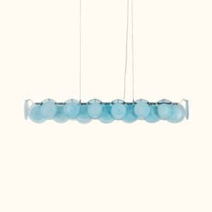 Modern Blue Iridescent Glass Disc Linear Chandelier
